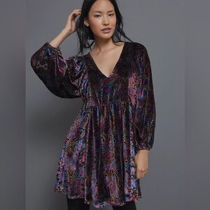 Anthropologie Velvet Floral Dress